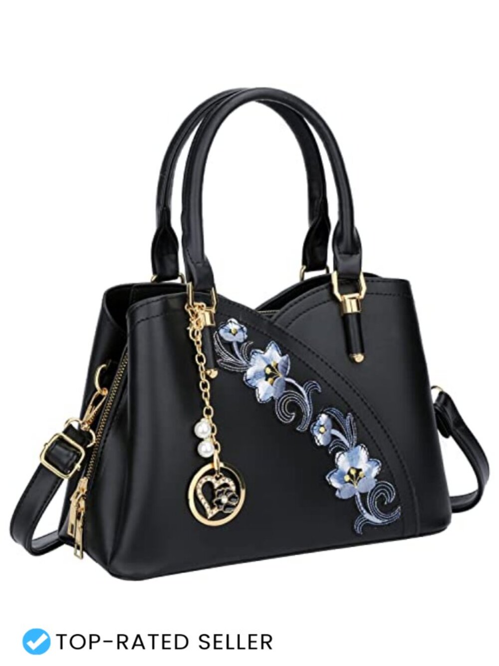 Vegan Leather Satchel Handbag Triple Compartment Crossbody Purse